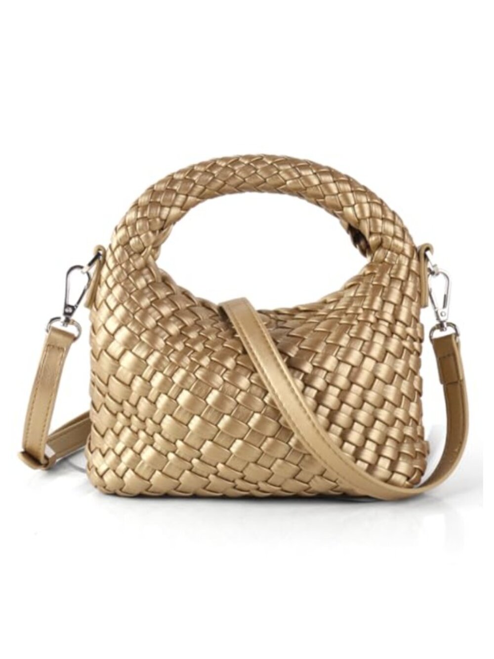 Woven Crossbody Bag Small Tote PU Leather Shoulderbag Detachable Strap